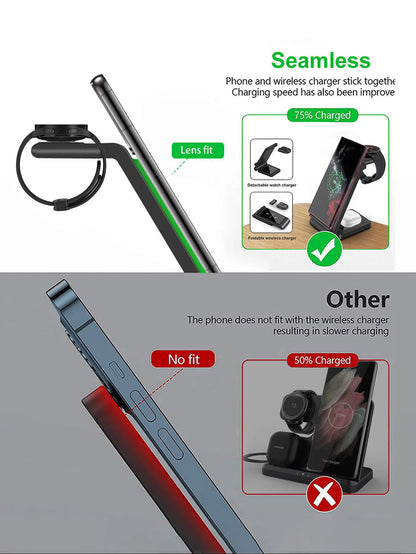 3 in 1 Wireless Charger station for Samsung phones and watches.