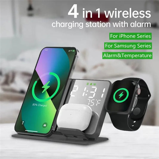 4 In 1 Wireless Charger Stand Alarm Clock