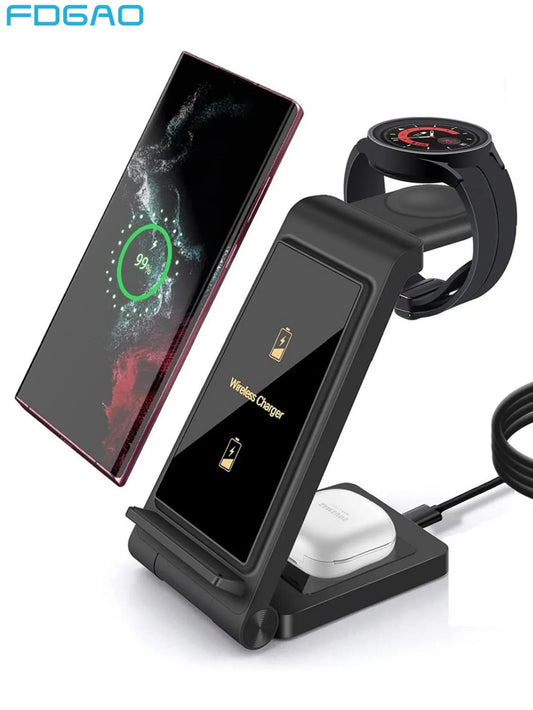 3 in 1 Wireless Charger station for Samsung phones and watches.