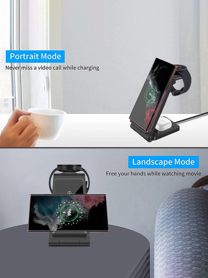3 in 1 Wireless Charger station for Samsung phones and watches.