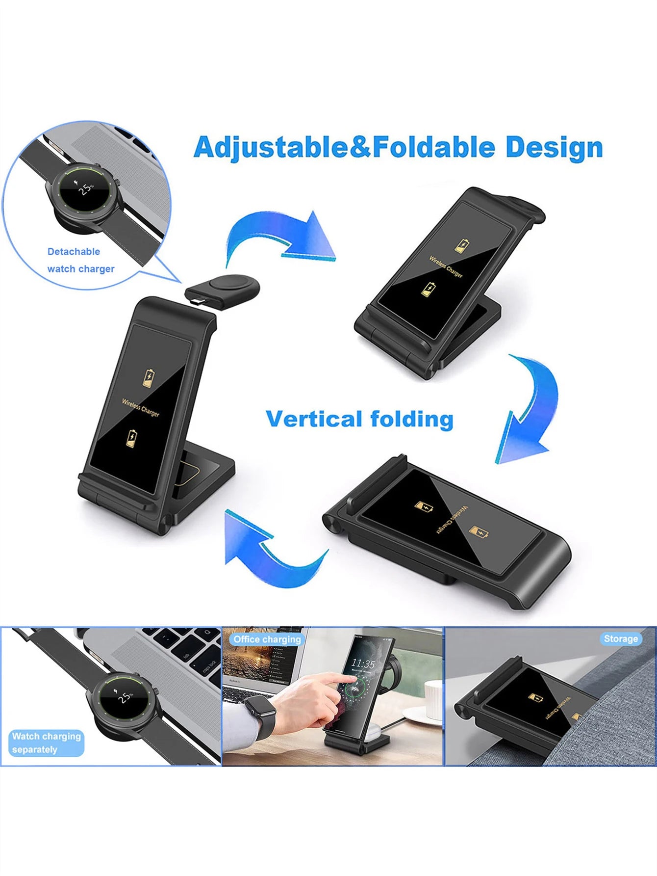 3 in 1 Wireless Charger station for Samsung phones and watches.