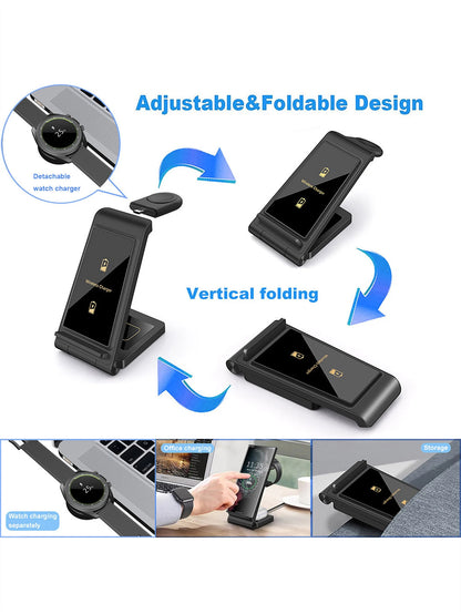 3 in 1 Wireless Charger station for Samsung phones and watches.